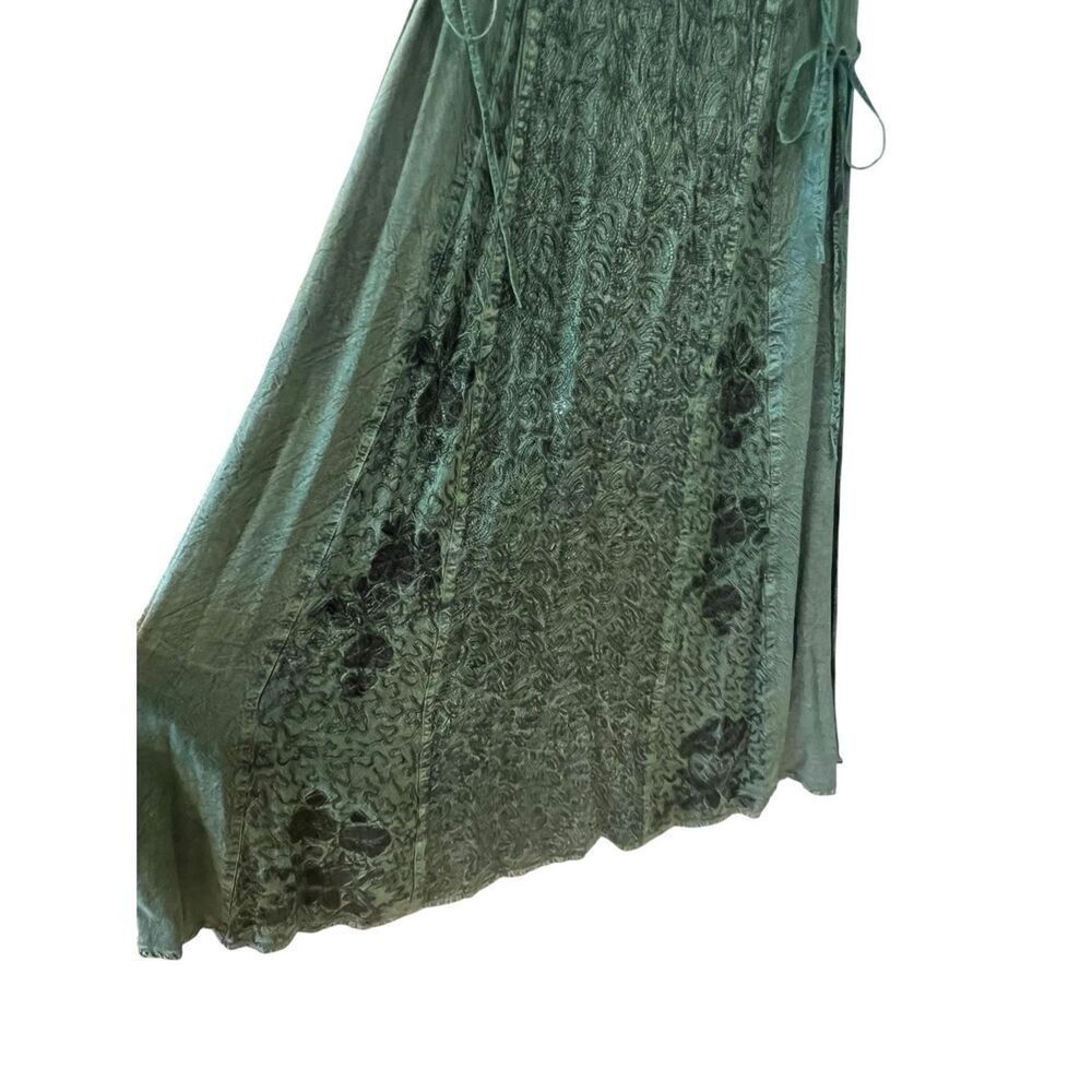 Magic One size green gothic corset pagan embroidery whimsical renaissance dress - Picture 5 of 10